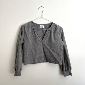 Me & Arrow Cropped Flannel Cuff Sleeve Top XS